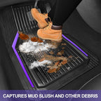 CAR PASS Heavy Duty Rubber Floor Mats for Car, Waterproof Liner Deep Dish Car Mats Full Sets, Universal Trim to Fit for SUV Truck Sedans Vans, All Weather Automotive Floor Mats 3pcs, Black Purple