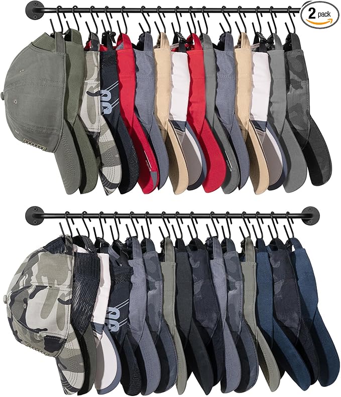 Mkono Hat Rack for Wall Baseball Cap Organizer Hanger with 30 Hooks Modern Metal Hat Holder Wall-Mounted Caps Display for Clo
