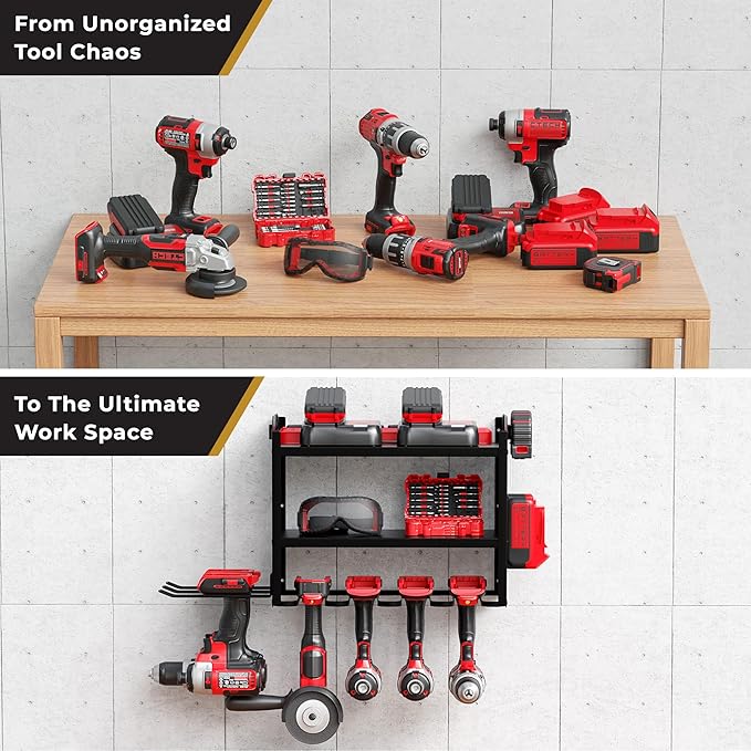 BUILTSTRONG Power Tool Organizer-6 Drill Holder Wall Mount, 3 Tier Heavy-Duty Hand Tool Storage Rack, Utility Racks, Drill Ho