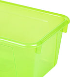 Storex Small Cubby Bins – Plastic Storage Containers for Classroom with Non-Snap Lid, 12.2 x 7.8 x 5.1 inches, Tint Green, 5-