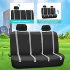 FH Group Unique Flat Cloth Full Set Car Seat Covers w. Silicone Steering Wheel Cover- Universal Fit for Most Cars, Trucks, SUVs or Vans (Gray/Black)