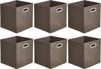 Amazon Basics Collapsible Cube Storage Organizer Bins, 6-Pack, 10.5 x 10.5 x 11 inches, Taupe