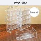 2 Pack Desktop Organizers of 8 Storage Drawers, Clear Acrylic Glasses Storage Drawers Organizer Office Desk Organizer for Van