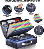 Fireproof Document Box, Hard Case Highly Flame-Resistant Fire Proof Waterproof File Organizer with Lock, Portable Fire Safe f
