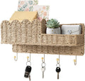AELS Scalloped Woven Wall Mount Key Holder with 5 Hooks, Decorative Paperstraw Mail Organizer for Entryway, Wave Design Ratte