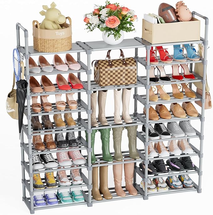 Mavivegue 9 Tiers Tall Shoe Organizer - Vertical Shoe Shelf for 50-55 Pairs, Stackable Racks for Entryway, Closet, Garage - G