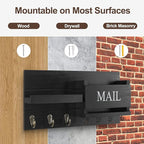 Lwenki Mail Organizer for Wall Mount – Key Holder with Shelf Includes Letter Holder and Hooks for Hallway Farmhouse Decor – R