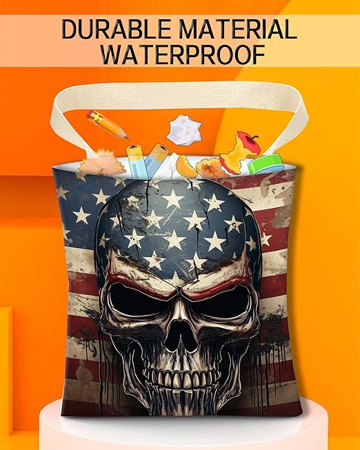 Car Trash Can, Durable Hanging Car Trash Garbage Bag, Cute Automotive Garbage Cans Organizer, American Flag Skull Print