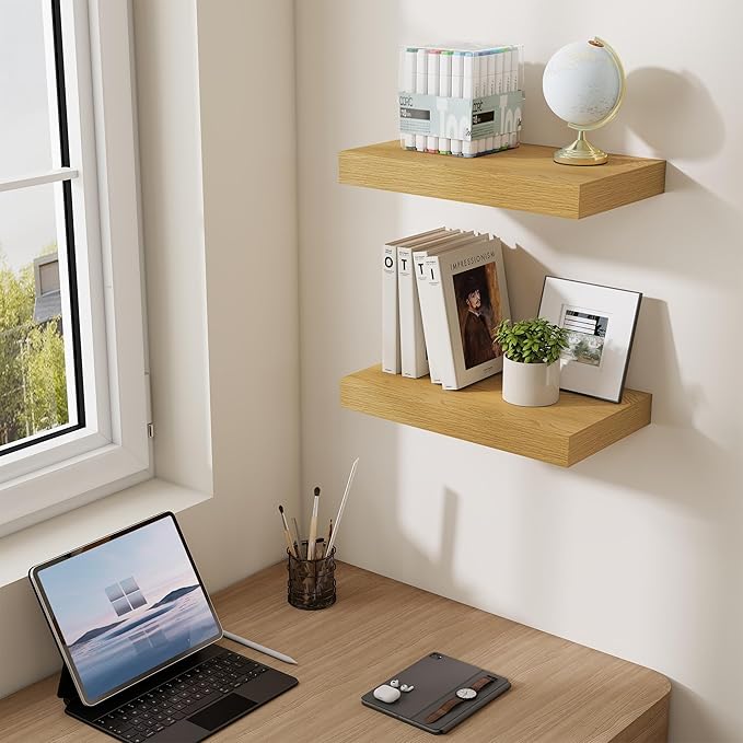 Dreamland 16 Inches Floating Shelves for Wall, 6.7 Inch Deep Floating Shelves Set of 2, Large Display & Storage Shelf, Wall S