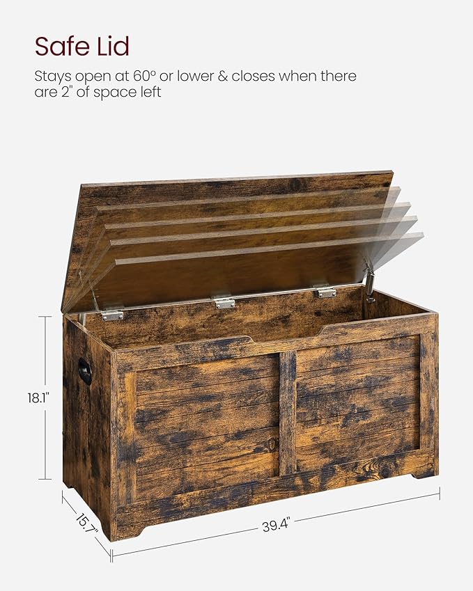 VASAGLE Storage Chest, Storage Bench with 2 Safety Hinges, Farmhouse Style, 15.7 x 39.4 x 18.1 Inches, for Entryway, Bedroom,