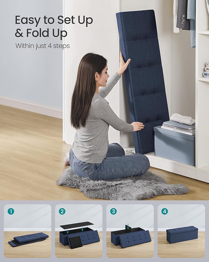 SONGMICS MAZIE Collection - 43 Inches Folding Storage Ottoman Bench, Ottoman Foot Rest, End of Bed Bench, Storage Chest, Load