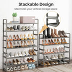 SNTD Shoe Rack - Expandable Shoe Organizer for Closet, Adjustable Metal Shoe Shelf Storage, Stackable Long Shoe Stand Holder 