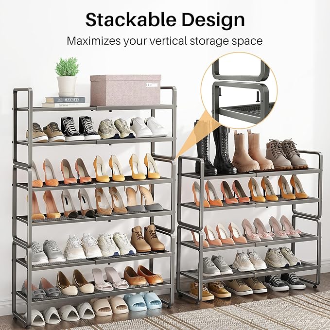 SNTD Shoe Rack - Expandable Shoe Organizer for Closet, Adjustable Metal Shoe Shelf Storage, Stackable Long Shoe Stand Holder 