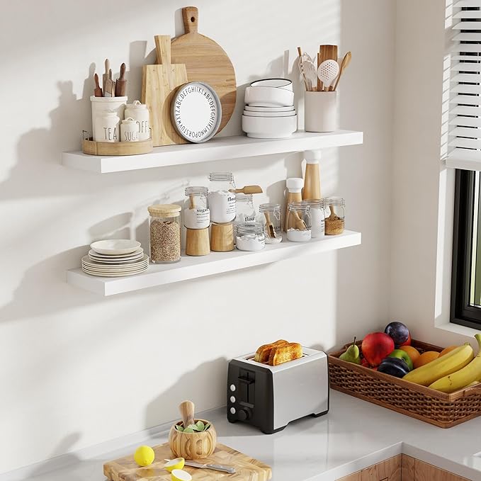 40 Inch Floating Shelves, 8 Inch Deep Floating Shelves for Wall, Hanging Shelf with Invisible Brackets, Deep Shelves for Bath
