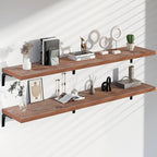12 Inch Deep Floating Shelves Set of 2, 72 Inch Extra Wide Brown Solid Wood Wall Shelves, 6ft Heavy Duty Farmhouse Wall Mount