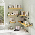 Deep Floating Shelves Wall Mounted, 24"x12" Oak Wall Shelves with Brackets Set of 2 for Bedroom, Living Room, Bathroom, Kitch