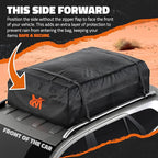Mockins 25 CuFt Waterproof Rooftop Cargo Carrier Bag | 60"x43"x17" All-Weather 500D Soft-Shell Vinyl Car Top Carrier Without Roof Rack | Vehicle Soft-Shell Carriers with Roof Mat, Lock, Hooks & Straps