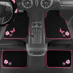 CAR PASS Embroidery Butterfly Steering Wheel Cover and Waterproof Car Floor Mats,Pink Car Mats 14.5-15inch Steering Wheel Cov