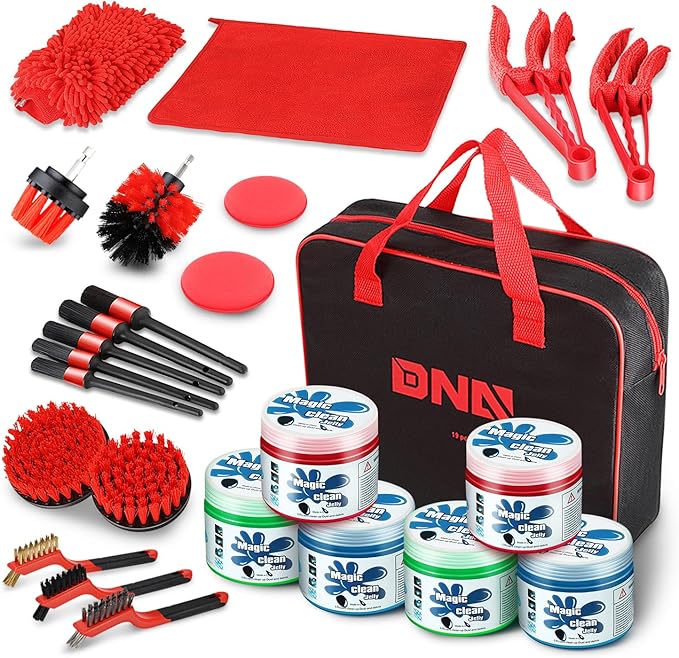 DNA Motoring 25pcs Car Detailing Brush Set, Car Detailing Kit, Interior Kit with Drill Brush Set, Windshield Cleaning Tool, P