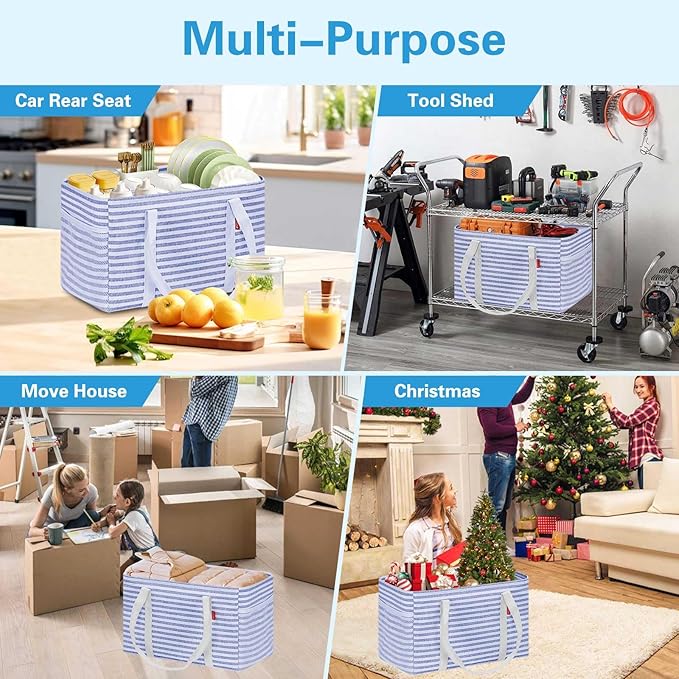 LHZK Standing Utility Tote Bag with Metal Wire Frame and the Sides Rinforced, Large Tote Bag with Handle, Reusable Grocery