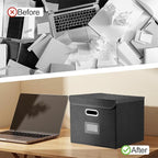 Hleelomi Collapsible File Box with Lid & Plastic Slide - Hanging Document Organizer for Office/Home, 14.96x12.6x10.83 Inch,De