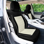 Universal Fit Diamond Stitched Flat Cloth Car Seat Covers Full Set - Beige