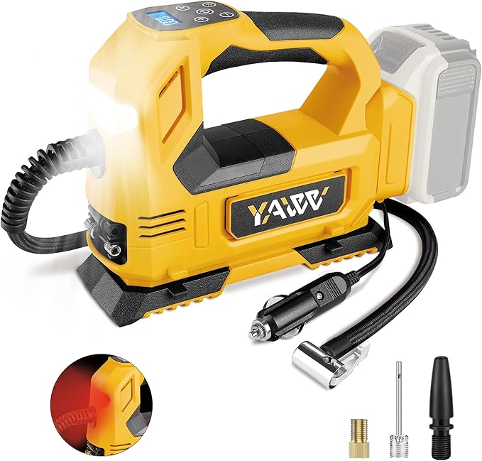 Cordless Tire Inflator Air Compressor for Dewalt 20V Max Battery, 160PSI Portable LED Light Handheld Air Pump with Digital Pressure Gauge for Cars Motorcycles Bikes Sport Balls(Battery Not Included)