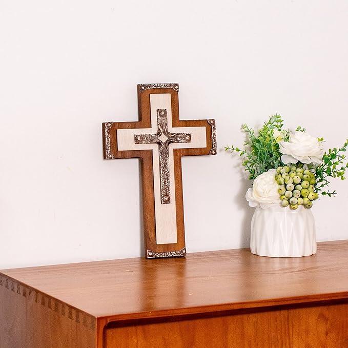 OKSQW Wall Wooden Cross Christians Cross Spiritual Religious Gifts With Hook on Hanging Wall Or Table With Blessed For Church