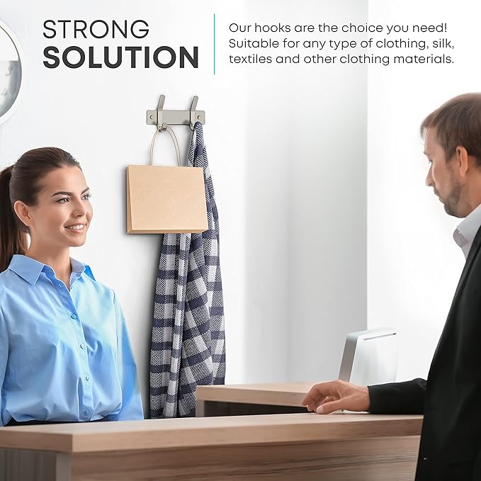 Small Coat Rack Wall Mount – Brushed Nickel 6 Inch Stainless Steel Hook Rail with 2 Heavy Duty Double Coat Hooks – Wall Mount