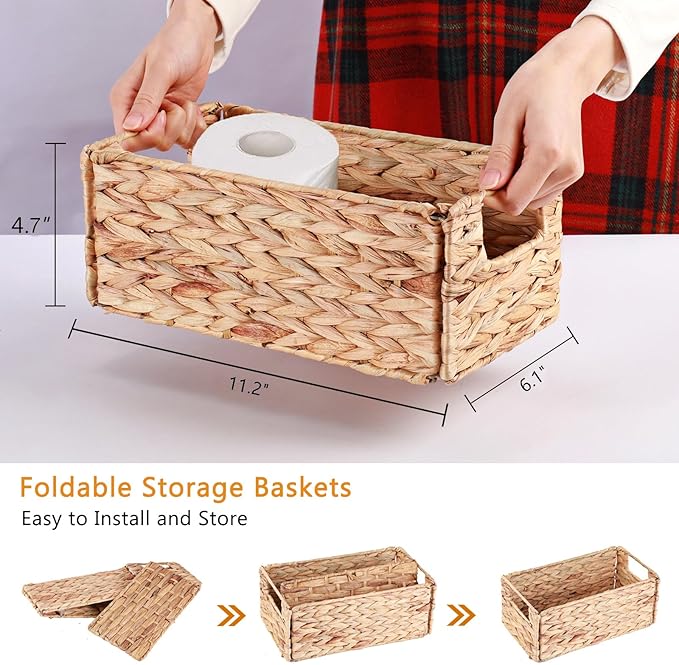 Vagusicc Wicker Storage Basket, Set of 2 Hand-Woven Storage Baskets for Organizing, Small Wicker Basket for Toilet Paper, Fol