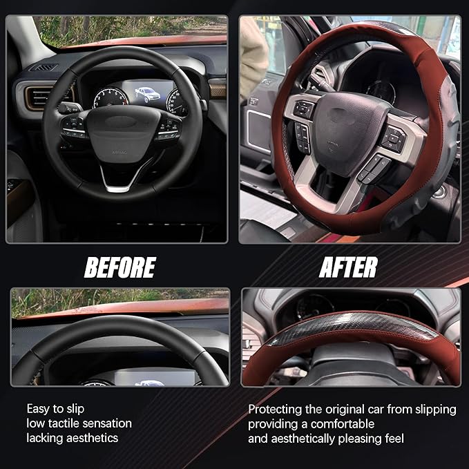 Breathable Leather Steering Wheel Cover with Non-Slip Grip for Enhanced Comfort - Designed for 15.35-16.14Inch Wheels on Pick
