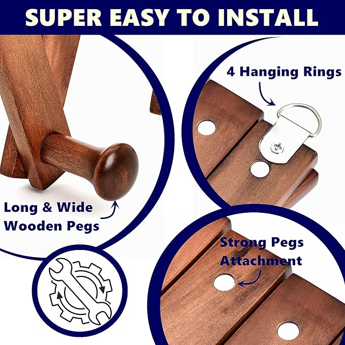 Amber Home Wood Accordion Wall Rack 13 Hooks (Pegs), Expandable Wall Mounted Hanger for Coat, Hat, Scarf, Coffee Mugs, X Shap