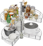 YITAHOME 31-Inch Kidney Shaped Chrome Pie Cut 2-Shelf Lazy Susan Corner Organizer for Kitchen Cabinet Blind Corner Storage wi