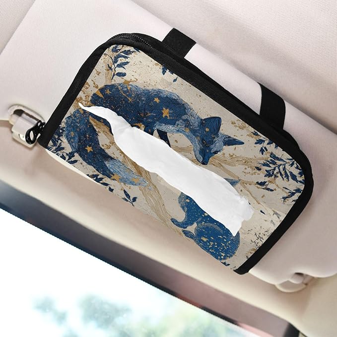 Car Tissue Holder Car Visor Organizer Tissue Box Holder for Car Sun Visor Organizer with Car Vehicle Accessories Essentials Interior for Women Men Starry Night Fox Bunny Beige