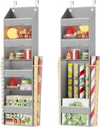 Light Grey Over Door Wrapping Paper Organizer Storage with 3 Removable Drawers & Side Pockets –Dual Use Design with Elastic S