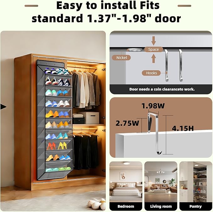 PAULONE 10-Pocket Multi-Use Over the Door Organizer, Heavy Duty 95lbs Capacity with Breathable Mesh, Versatile Hanging Storag