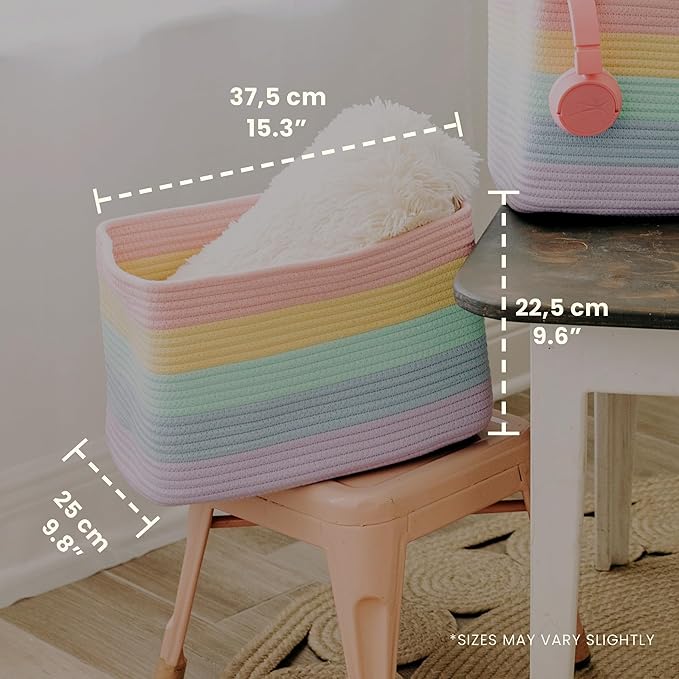OrganiHaus Set of 3 Pastel Rainbow Baskets - Colorful Woven Storage Baskets for Playroom, Nursery & Classroom Decor, Toy Stor