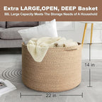 MEGASKET Large Wicker Storage Basket, 22” X 22” X 14” Woven Cotton Rope Basket, Kids Dog Toy Bin Organizer, Blanket Pillow Ho