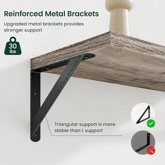 Floating Shelves, 8 Inch Deep Rustic Wood Wall Storage, 16W x 8D Wall Shelves Set of 2, Heavy Duty Metal Brackets, Industrial