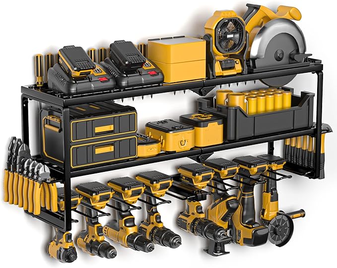 Spampur Power Tool Organizer Wall Mount, 15 Min Assembly & Maximum 100lb load by Heavy Duty Metal, 8 Drill Holder, 3 Layers G