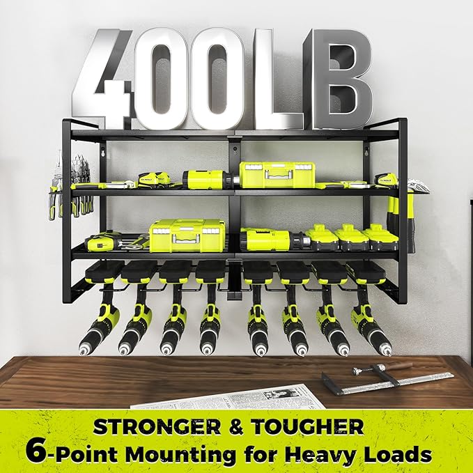 KAFAHOM Power Tool Organizer-8 Drill Holder Wall Mount,4 Layer Heavy Duty Metal Power Tool Storage Rack,Garage Tool Organizer
