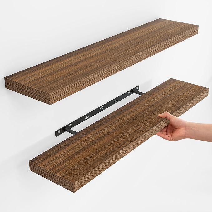 Fun Memories Rustic Wood Floating Shelves for Wall, Space-Saving Wall Mounted Shelves for Bathroom, Bedroom, Living Room and 