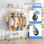 Simple Trending Rolling Clothes Rack, Clothing Rack, Garment Racks for Hanging Clothes, Freestanding Portable Closet Organize