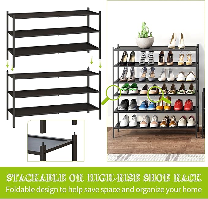 BMOSU 3-Tier Bamboo Extended Shoe Rack Premium Stackable Shoe Shelf Storage Organizer for Hallway Closet Living Room Entryway