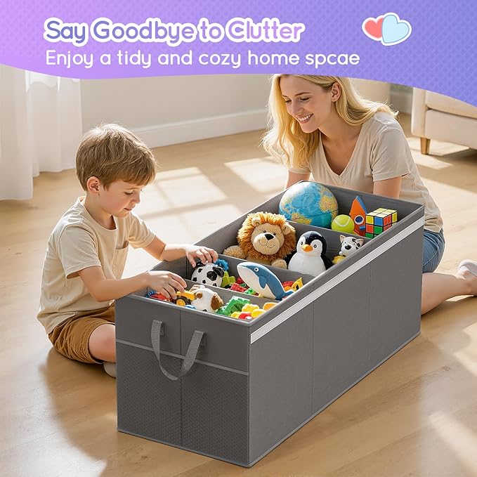 Lewondr 160L Extra Large Toy Storage Organizer with Lid, 40"x16"x16"Collapsible Sturdy Toy box, Toy Chest for Boys Girls, Toy