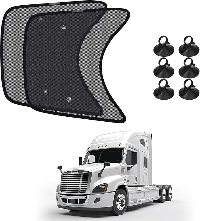 KUST Semi-Truck Side Window Sun Shade - Fits Freightliner Cascadia (All Years) - UV Block & Heat Reduction - with Suction Cup -Mesh Side Window Shades for Long-Haul Drivers
