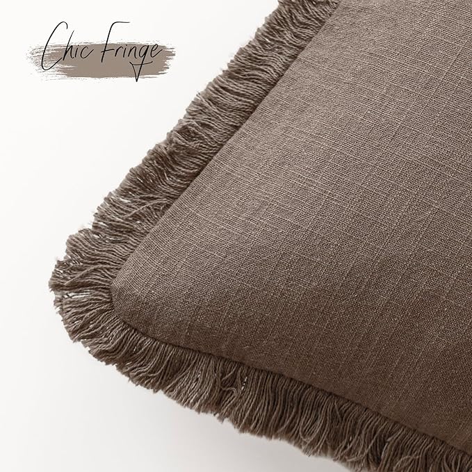 Foindtower Set of 2 Decorative Linen Fringe Throw Pillow Covers Cozy Farmhouse Cushion Cover with Tassels Accent Pillowcase f