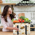 Reusable Grocery Bags Heavy Duty Shopping Bags Foldable Large Tote Bags with Long Handles & Hard Bottom