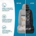 BDK Black Maui Car Seat Covers for Front Seats, 2 Pack – Tropical Pattern with Matching Headrest, Sideless Design for Easy In
