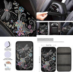 Dragonfly 13 Pcs Auto Seat Cover Sets Steering Wheel Cover Seatbelt Pad Floral Armrest Cover Pad Cup Holders Keychain Chapstick Holder for SUV Van Sedan Truck